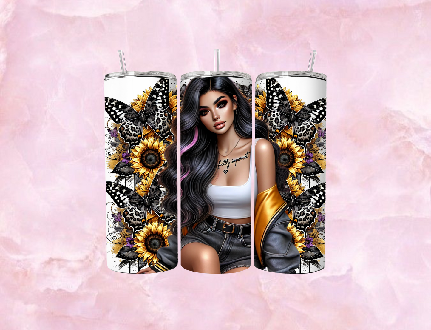 20oz Sublimation Tumbler - Perfecly Imperfect Girl With Sunflowers