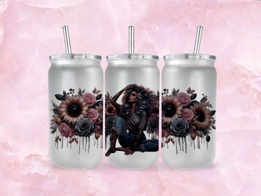 Tattoo Girl Silver Hair With Pastel Flowers