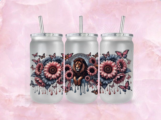 Lion with Pink Sunflowers