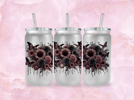 PInk And Grey Pastel Flowers With Butterflies