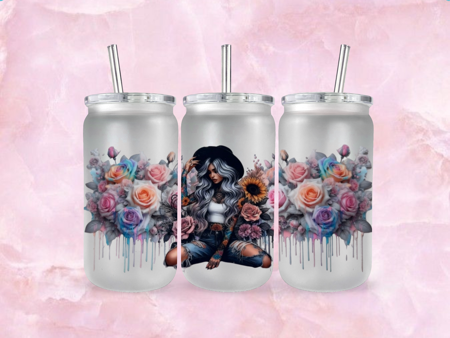 Tattoo Girl With Pastel Coloured Roses  (TO BE PURCHASED WITH TUMBLER ONLY!!