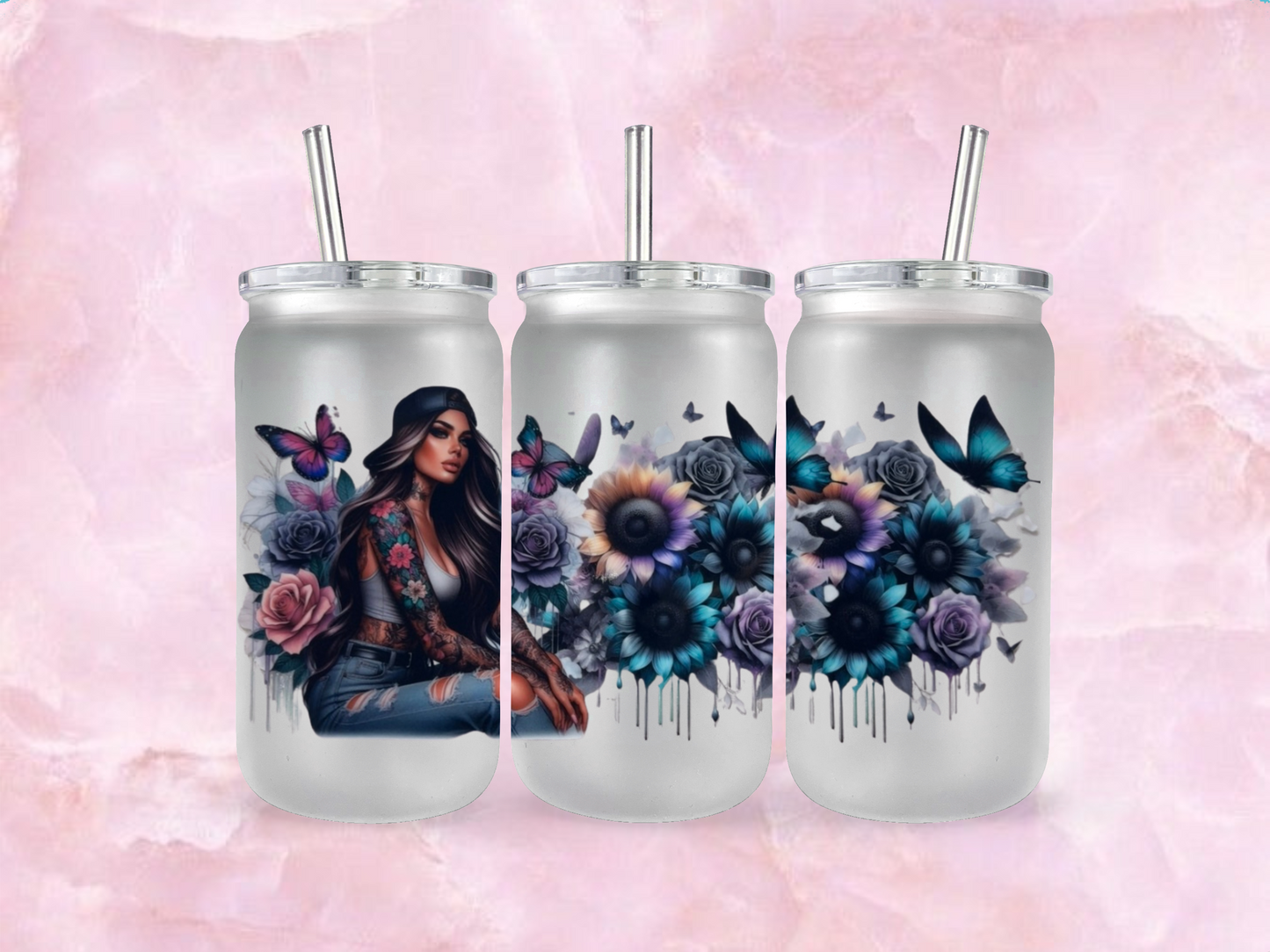 Trucker Hat Girlk With Butterflies And Sunflowers  (TO BE PURCHASED WITH TUMBLER ONLY!!