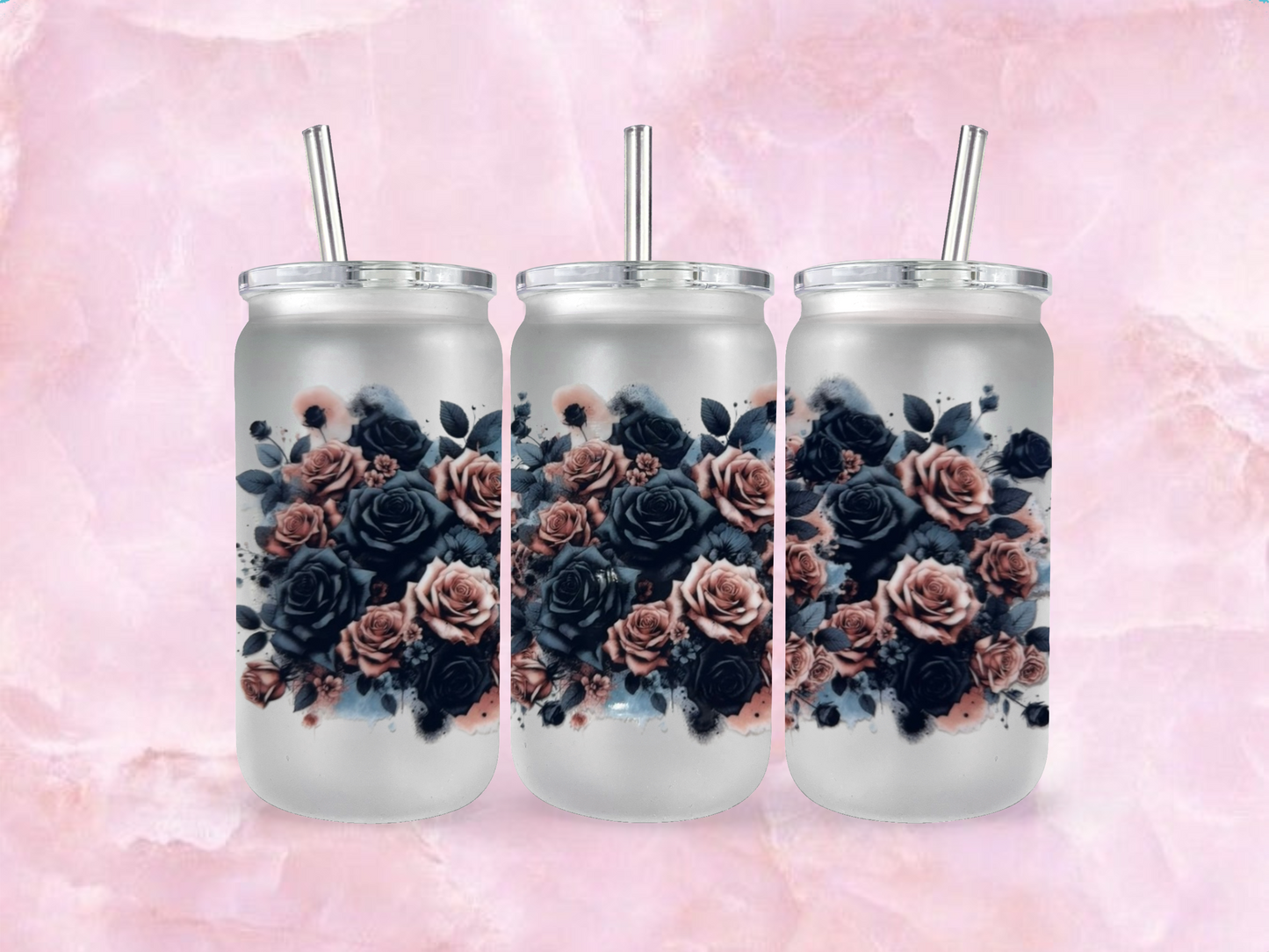 Black And Rose Gold Flowers  (TO BE PURCHASED WITH TUMBLER ONLY!!