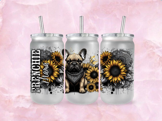 Frenchie Mama With Sunflowers (TO BE PURCHASED WITH TUMBLER ONLY!!
